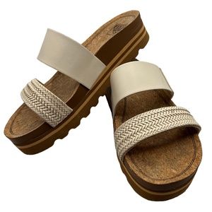 Reef Braided Cushion Vista Hi Platform Sandal, 100% Cork Sole,Vegan Leather EUC